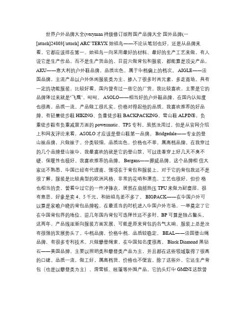 世界户外品牌大全.