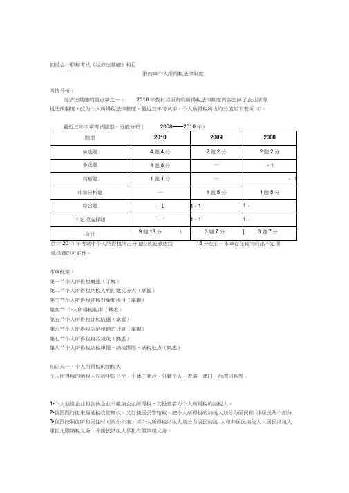 2011年初级会计职称考试经济法基础第四章知识点总结