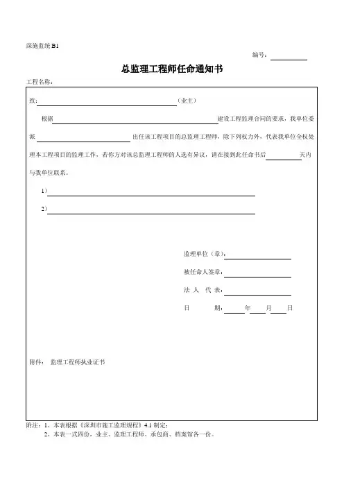 B1总监理工程师任命书