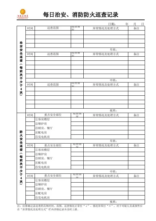 每日治安消防安全巡查记录
