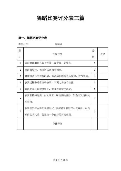 舞蹈比赛评分表三篇