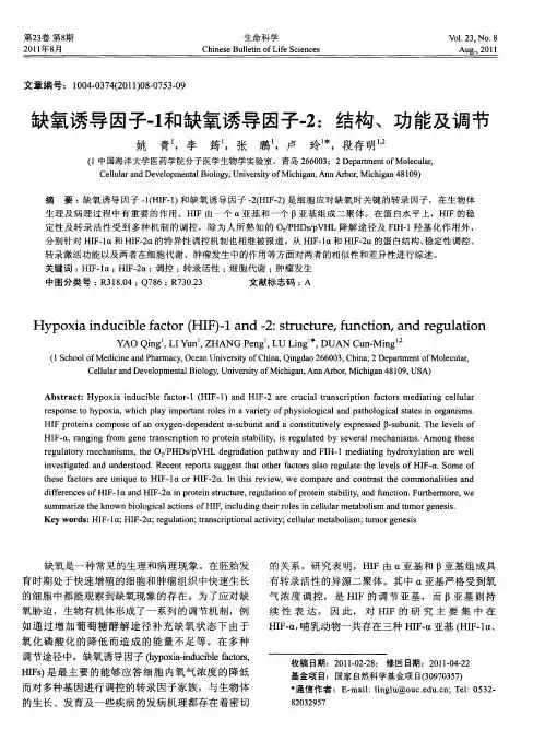 缺氧诱导因子-1和缺氧诱导因子-2：结构、功能及调节