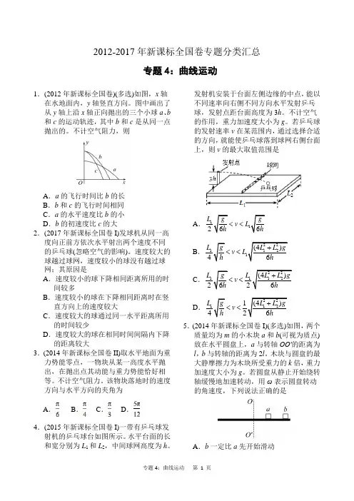 近六年2012-2017年新课标全国卷高考物理试题分类汇总 专题4：曲线运动