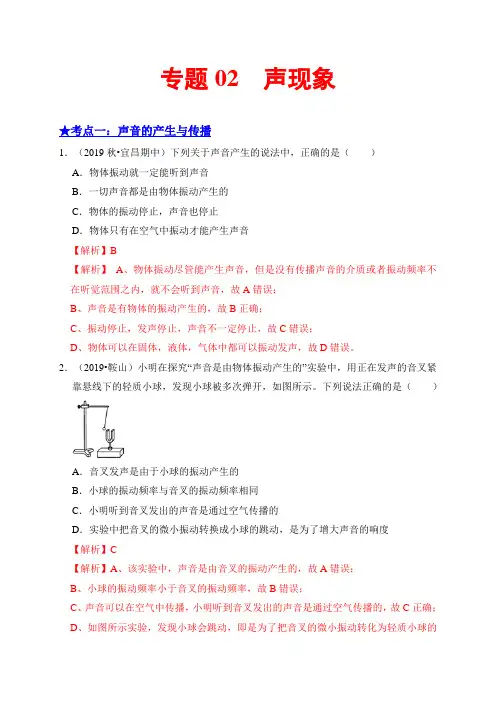 2020年中考物理复习专题02  声现象(解析版)