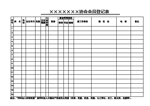 协会会员登记表 2