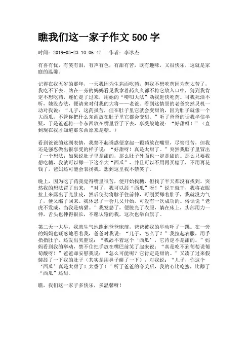 瞧我们这一家子作文500字
