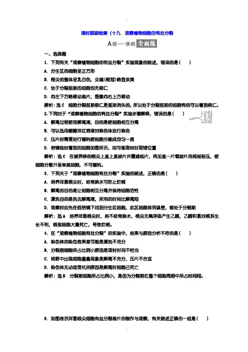 精选苏教版高中生物必修1课时跟踪检测：(十九) 观察植物细胞的有丝分裂 Word版含答案