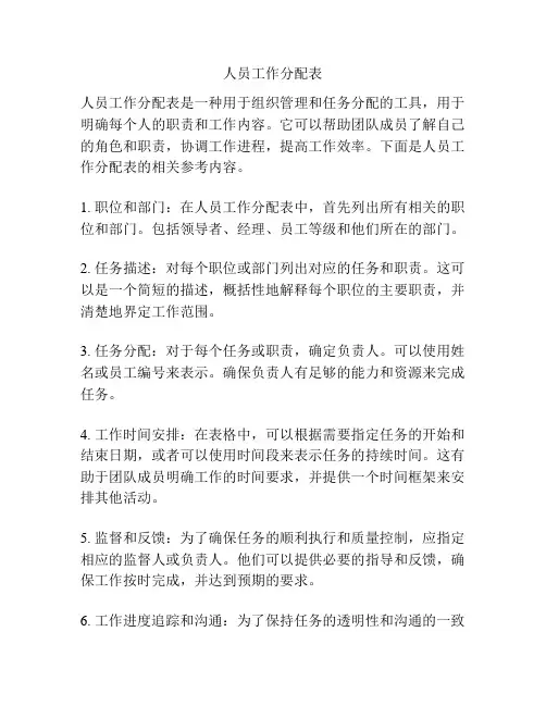 人员工作分配表