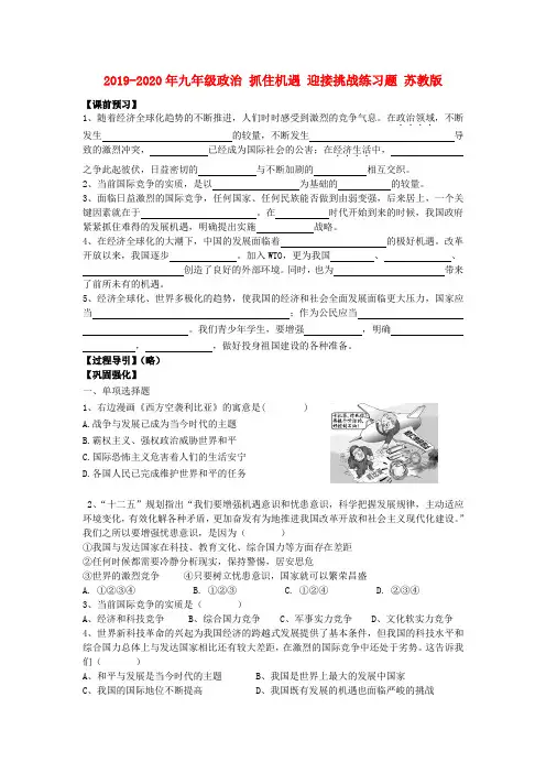 2019-2020年九年级政治 抓住机遇 迎接挑战练习题 苏教版