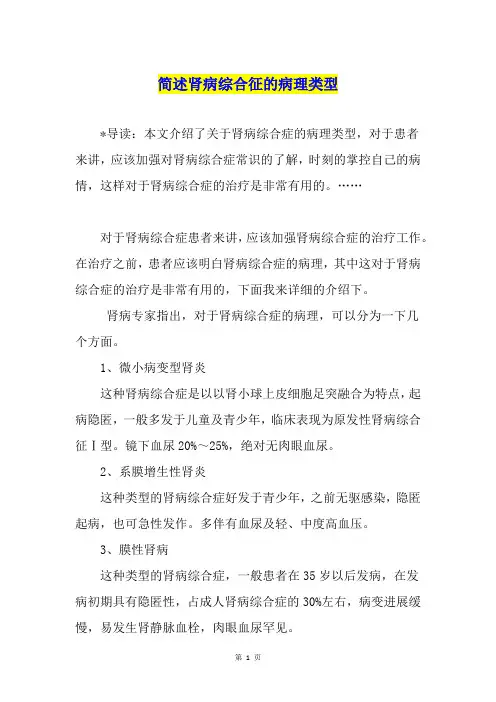 简述肾病综合征的病理类型