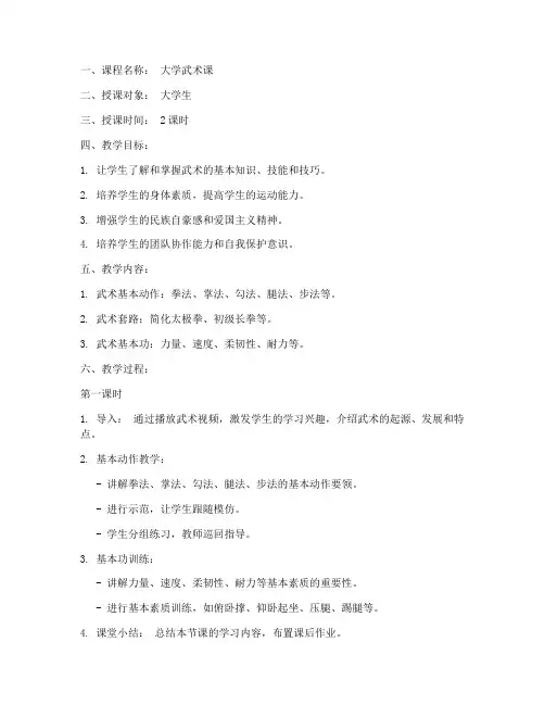 大学武术课教案范文