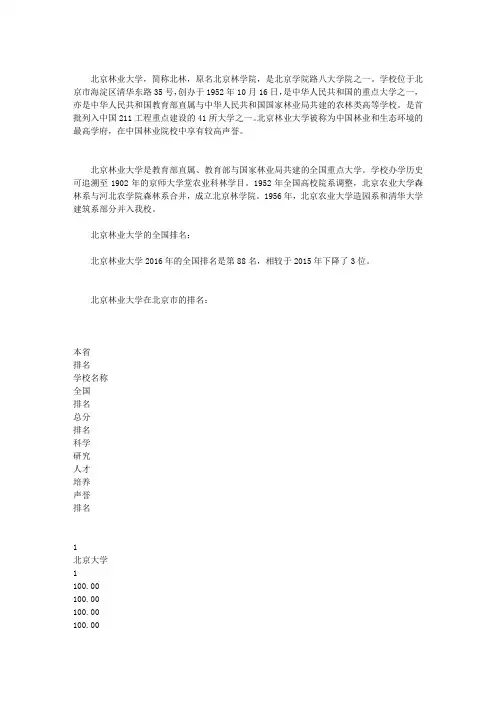 【北京林业大学排名】_北京林业大学全国排名