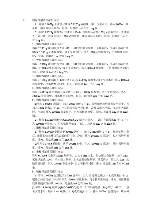 最全ICP水基标准溶液目录大全和AAS无机标准溶液配置方法目录参考 美国加联