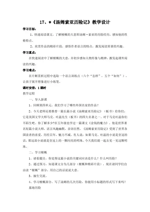 17汤姆索亚历险记