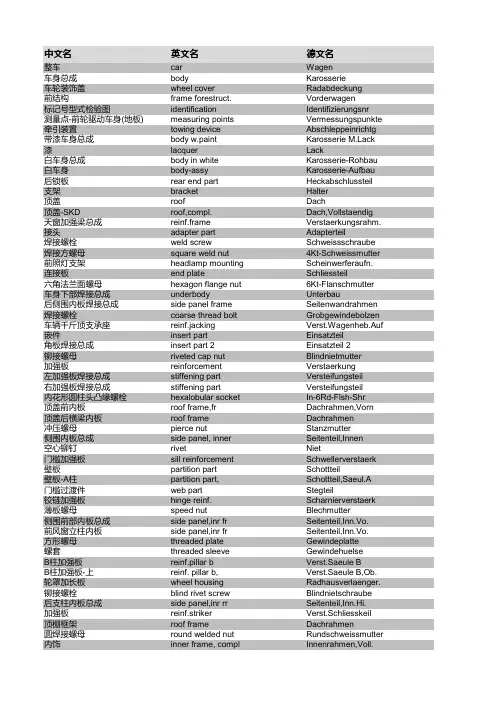 中英德汽车词汇对照表电子教案