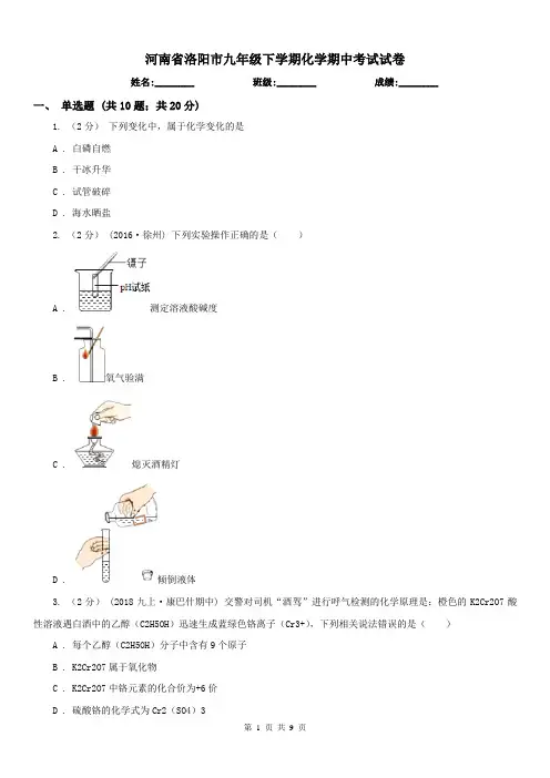 河南省洛阳市九年级下学期化学期中考试试卷