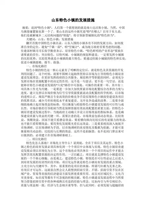 山东特色小镇的发展措施