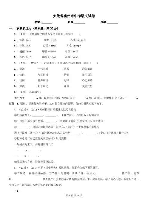 安徽省宿州市中考语文试卷