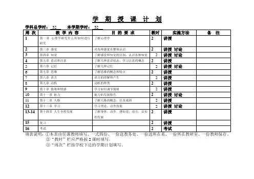 心理学授课计划