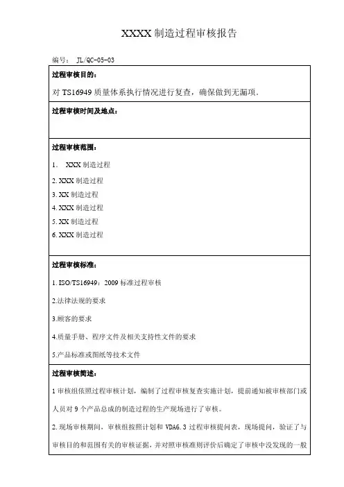 XX公司 TS16949过程审核报告