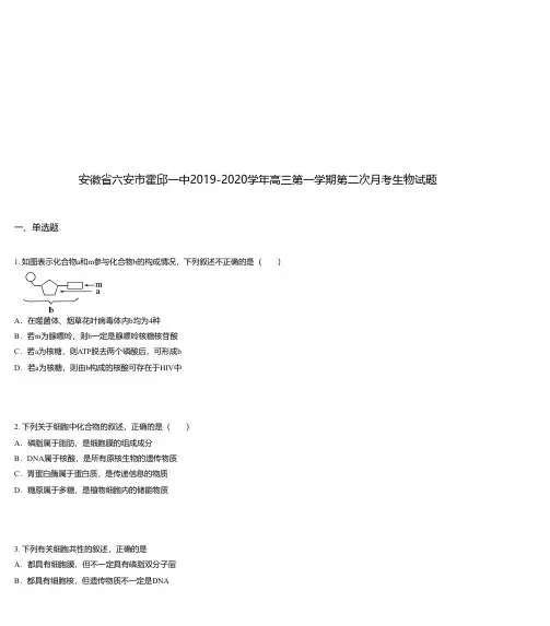 安徽省六安市霍邱一中2019-2020学年高三第一学期第二次月考生物试题