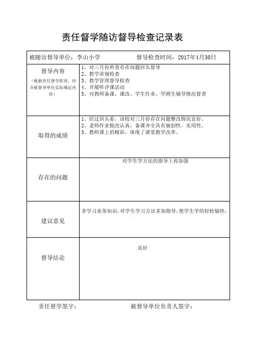 责任督学随访督导检查记录表 2