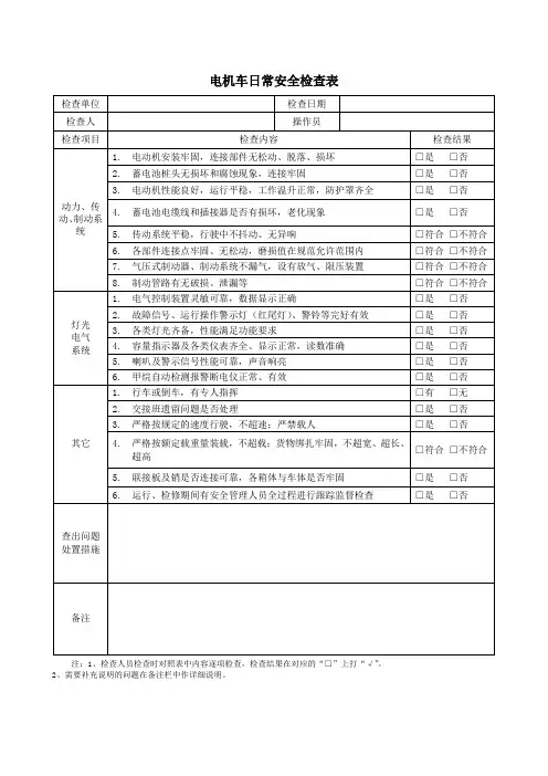 电机车安全检查表