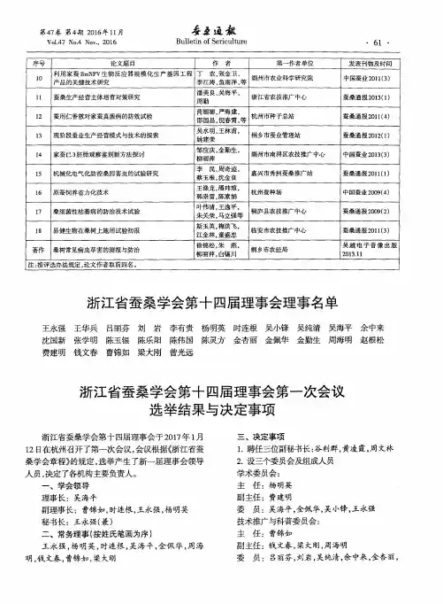 浙江省蚕桑学会第十四届理事会第一次会议选举结果与决定事项