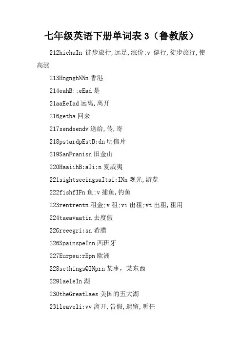 七年级英语下册单词表3(鲁教版)