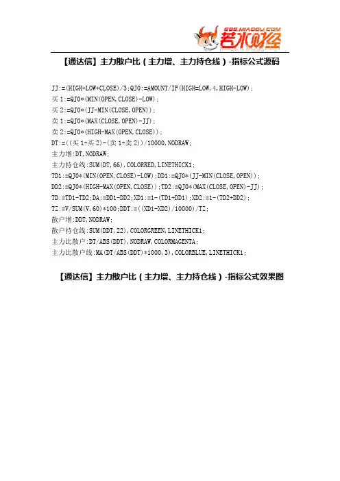 【股票指标公式下载】-【通达信】主力散户比(主力增、主力持仓线)