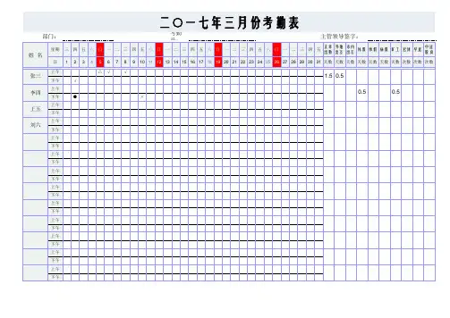 考勤表模板(月度日期自动生成)