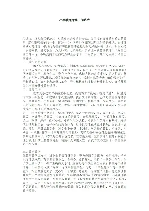 小学教师师德工作总结 2