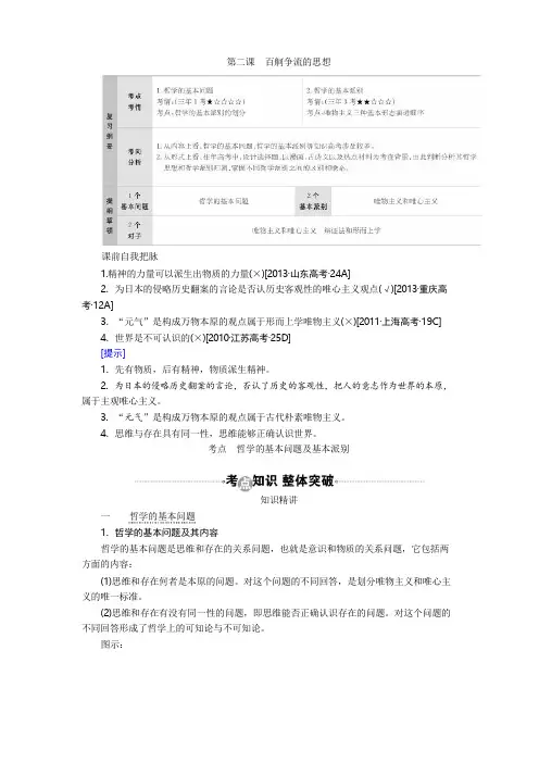 2017届高考政治一轮复习教案：必修4第2课考点 哲学的基本问题及基本派别 含答案