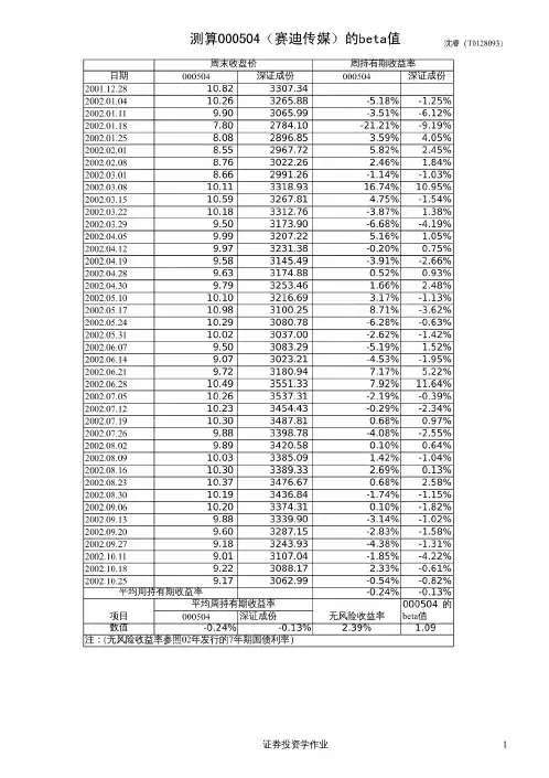 BETA值计算(沈睿T0128093)