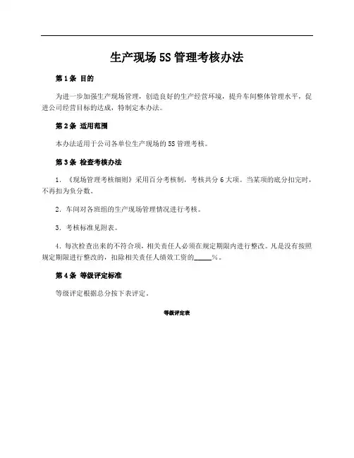 生产现场5S管理考核办法