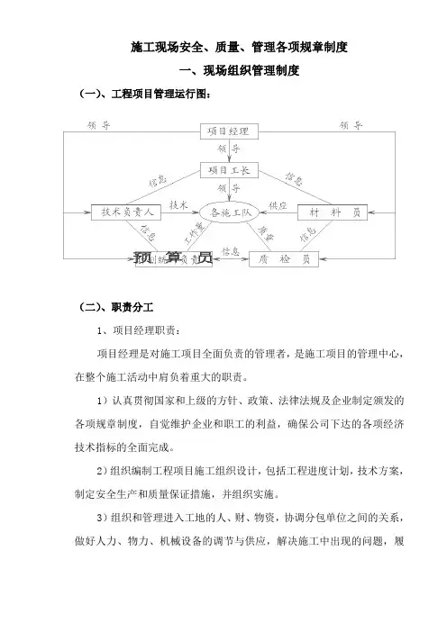 施工现场安全、质量、管理各项规章制度