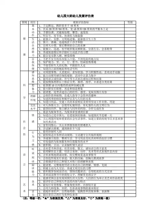幼儿园大班幼儿发展评估表