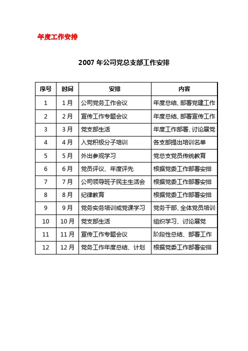 党务年度工作安排