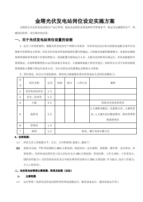 光伏电站岗位设定实施方案