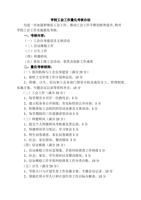 学校工会工作量化考核办法