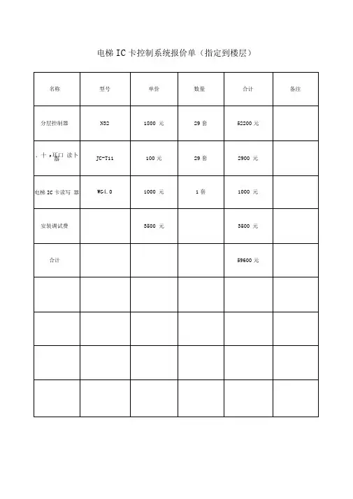 电梯IC卡控制系统报价单