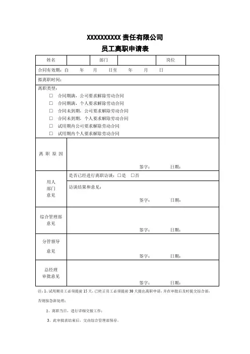离职审批单(员工离职申请表)