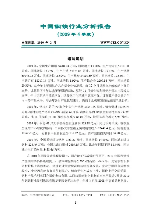 中国钢铁行业分析报告(2009年4季度 中经网)