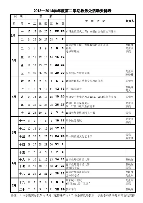 13-14年下学期教务科活动安排表1
