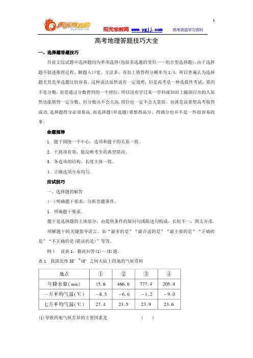 【强烈推荐】高考地理答题技巧大全