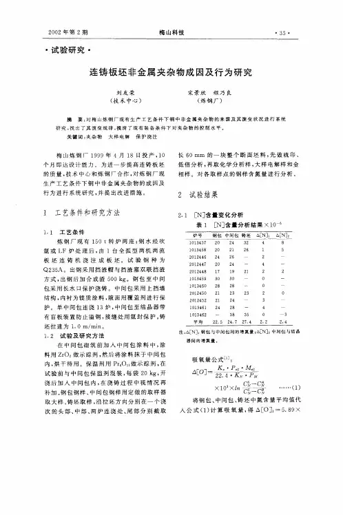 连铸板坯非金属夹杂物成因及行为研究