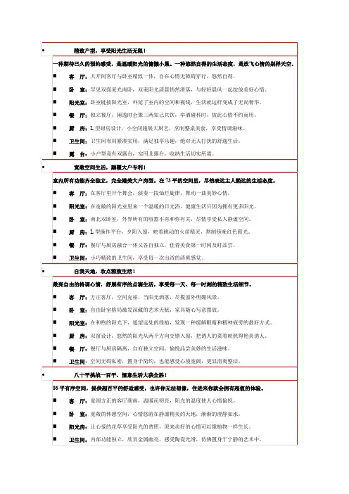 经典十大户型说明文案