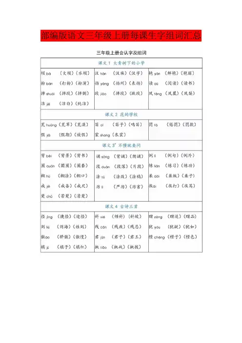 部编版语文三年级上册每课生字组词汇总