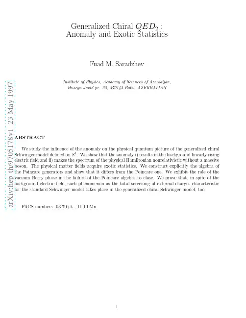 Generalised chiral QED2  Anomaly and Exotic Statistics