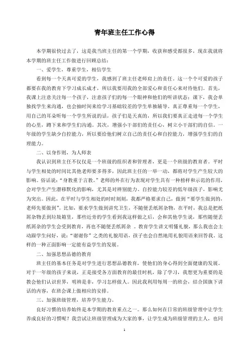 青年班主任工作心得